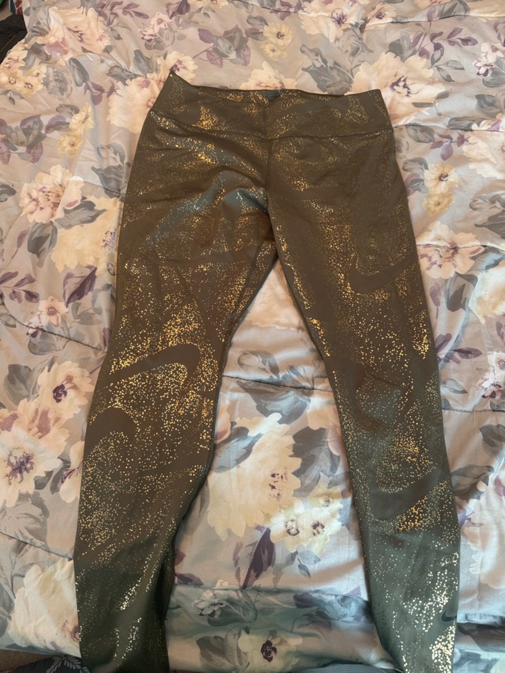 Nike Olive Green Leggings with Gold Speckle